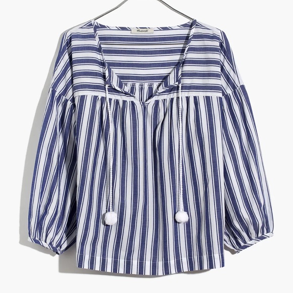 Madewell‎ Peasant Top in Shea Stripe in Oxford Blue Top Size XS peasant Top - Picture 1 of 15